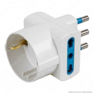 Ecova Adattatore Triplo con 1 Presa Centrale Schuko + 10A 2P+T e 2