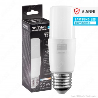 V-Tac VT-237 Lampadina LED E27 7.5W Bulb T37 Tubolare SMD Chip