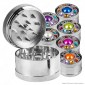 Grinder Tritatabacco 3 Parti in Metallo Cromato Fantasia Prizzy con Inserti Colorati