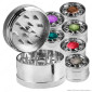 Grinder Tritatabacco 3 Parti in Metallo Cromato Fantasia Helm con Inserti Colorati