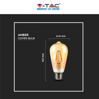 V-Tac VT-1968 Lampadina LED E27 8W Bulb ST64 LED Filament Vetro
