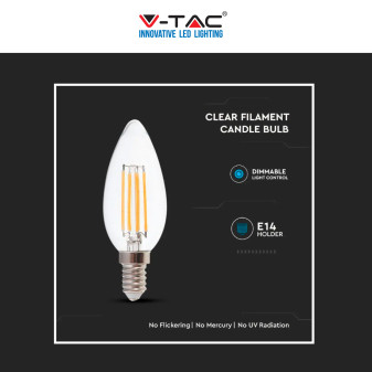 V-Tac VT-2304D Lampadina LED E14 4W Candle Bulb C35 Candela