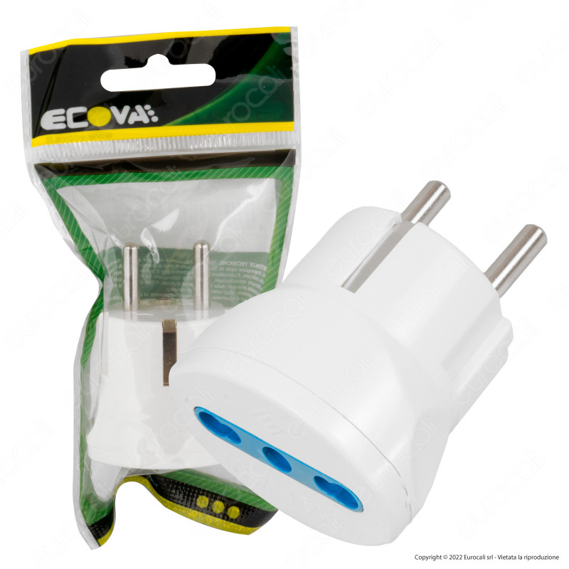 Ecova Adattatore Singolo Spina Standard Franco/Tedesco Schuko Presa Bipasso 10/16A 2P+T Colore