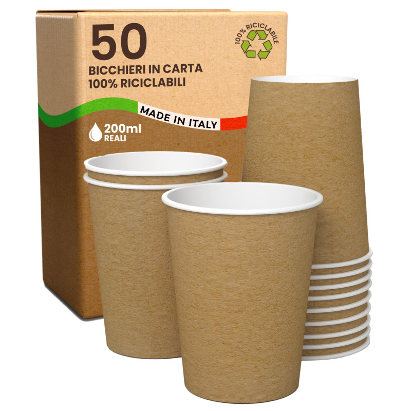 Bicchieri in Carta Riciclabile Colore Havana da 200ml - Confezione da 50 Bicchieri