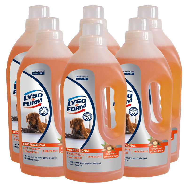 Lysoform Professional Detergente Pavimenti Igienizzante Profumo Golden Argan - 6 Flaconi da 1 Litro