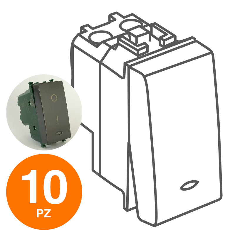 MAPAM Interruttore Bipolare Spia (16A-250V) GEM Nero - Confezione 10pz - mod. 662N - Compatibile