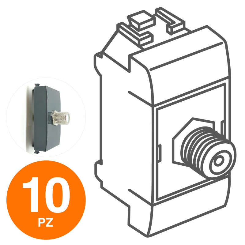 MAPAM Presa Satellitare GEM 1P Nero - Confezione 10pz - mod. 625N - Compatibile con Vimar PLANA