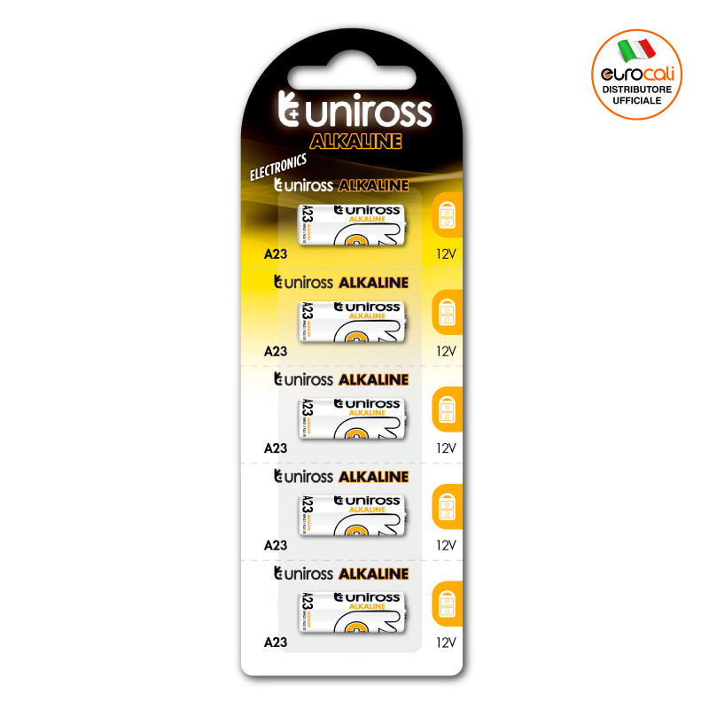 Uniross Alkaline Electronics A23/23A/MN21 Miniature 12V Pile Specialistiche Alcaline - Blister da 5