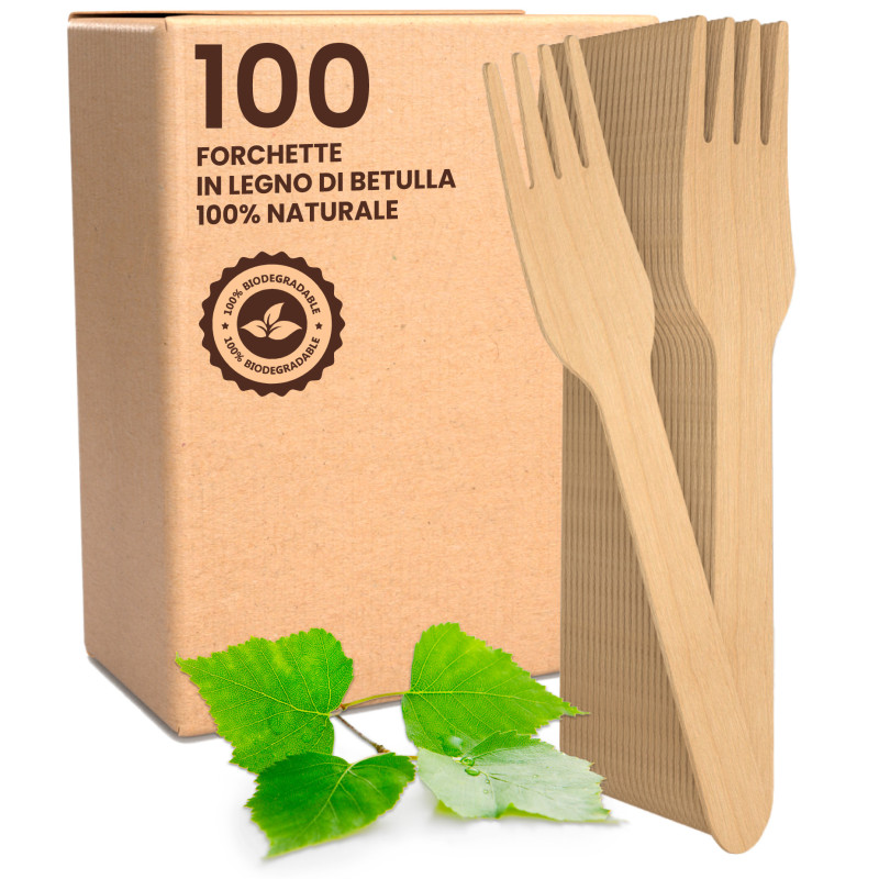 Forchette Usa e Getta in Legno di Betulla Naturali Biodegradabili e Compostabili - Confezione da