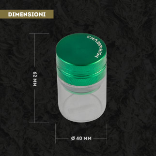 Champ High Grinder Tritatabacco 3 Parti in Vetro Trasparente e Metallo Colore Nero Grigio o Verde