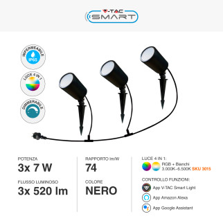 V-Tac Smart VT-5168 Lampada LED da Giardino 3x7W IP65 RGB+W