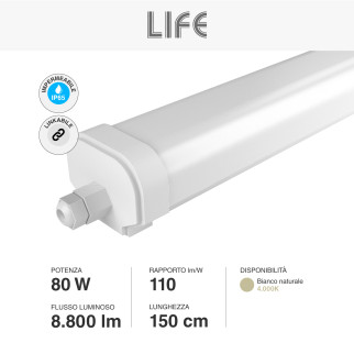 Life Tubo LED Plafoniera 80W Lampadina SMD IP65 150cm - mod.