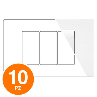 MAPAM Placca Tecnopolimero Spazzolato ART 3P Bianco - Confezione 10pz - mod. ART-P8003SP-BI - Compatibile con BTicino LIVING
