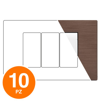 MAPAM Placca Tecnopolimero Spazzolato ART 3P Bronzo - Confezione 10pz - mod. ART-P8003SP-BR - Compatibile con BTicino LIVING