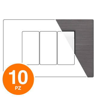 MAPAM Placca Tecnopolimero Spazzolato ART 3P Platino - Confezione 10pz - mod. ART-P8003SP-PL - Compatibile con BTicino LIVING