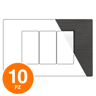 MAPAM Placca Tecnopolimero Spazzolato ART 3P Antracite - Confezione 10pz - mod. ART-P8003SP-AN - Compatibile con BTicino LIVING