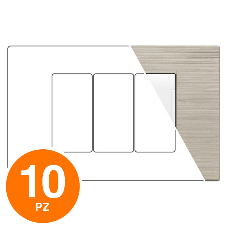 MAPAM Placca Tecnopolimero Spazzolato ART 3P Sabbia - Confezione 10pz - mod. ART-P8003SP-SA - Compatibile con BTicino LIVING