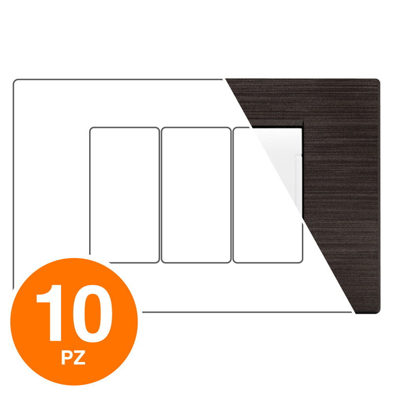 MAPAM Placca Tecnopolimero Spazzolato ART 3P Testa di Moro - Confezione 10pz - mod. ART-P8003SP-TM - Compatibile BTicino LIVING