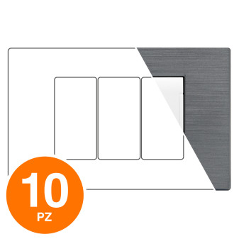 MAPAM Placca Tecnopolimero Spazzolato ART 3P Grigio - Confezione 10pz - mod. ART-P8003SP-GR - Compatibile con BTicino LIVING