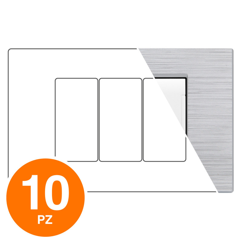 MAPAM Placca Tecnopolimero Spazzolato ART 3P Silver - Confezione 10pz - mod. ART-P8003SP-SI - Compatibile con BTicino LIVING