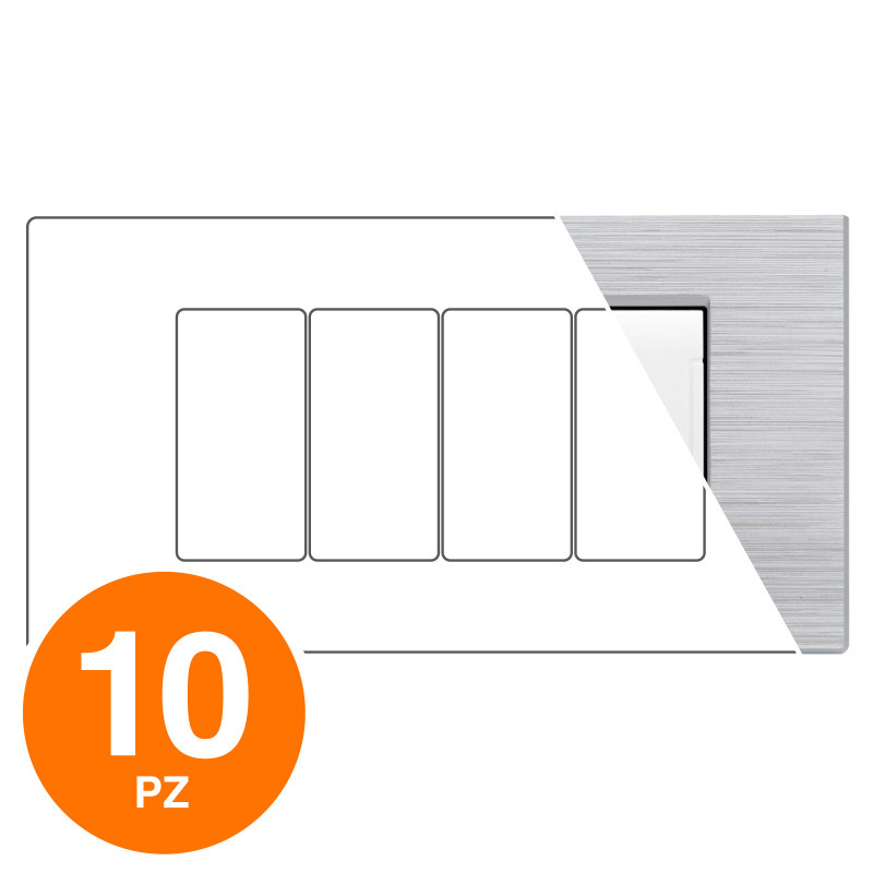 MAPAM Placca Tecnopolimero Spazzolato ART 4P Silver - Confezione 10pz - mod. ART-P8004SP-AS - Compatibile con BTicino LIVING