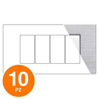 MAPAM Placca Tecnopolimero Spazzolato ART 4P Silver - Confezione 10pz - mod. ART-P8004SP-AS - Compatibile con BTicino LIVING