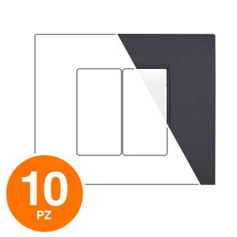 MAPAM Placca Tecnopolimero ART 2P Nero - Confezione 10pz - mod. ART-P8002-NE - Compatibile con BTicino LIVING