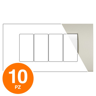 MAPAM Placca Tecnopolimero ART 4P Champagne - Confezione 10pz - mod. ART-P8004-CH - Compatibile con BTicino LIVING