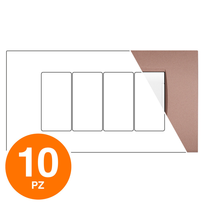 MAPAM Placca Tecnopolimero ART 4P Bronzo - Confezione 10pz - mod. ART-P8004-BR - Compatibile con BTicino LIVING