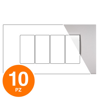 MAPAM Placca Tecnopolimero ART 4P Grigio Chiaro - Confezione 10pz - mod. ART-P8004-GC - Compatibile con BTicino LIVING
