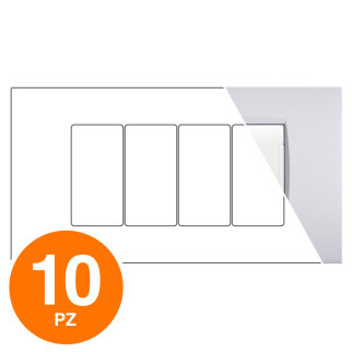 MAPAM Placca Tecnopolimero ART 4P Silver - Confezione 10pz - mod. ART-P8004-SI - Compatibile con BTicino LIVING