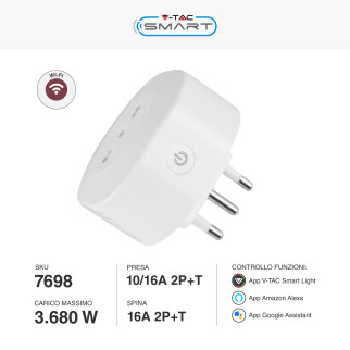 VT-5175 Presa 10/16A 2P+T Wi-Fi Spina 16A 2P+T V-Tac Smart