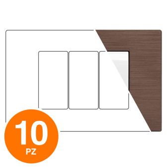 MAPAM Placca Tecnopolimero Spazzolato GEM 3P Bronzo - Confezione 10pz - mod. GEM-P6003SP-BR - Compatibile con Vimar PLANA