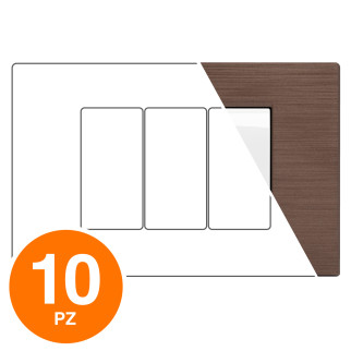 MAPAM Placca Tecnopolimero Spazzolato GEM 3P Bronzo - Confezione 10pz - mod. GEM-P6003SP-BR - Compatibile con Vimar PLANA