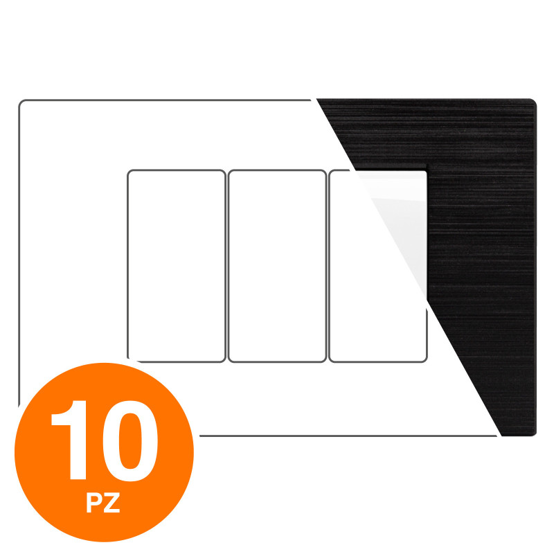MAPAM Placca Tecnopolimero Spazzolato GEM 3P Nero - Confezione 10pz - mod. GEM-P6003SP-NE - Compatibile con Vimar PLANA