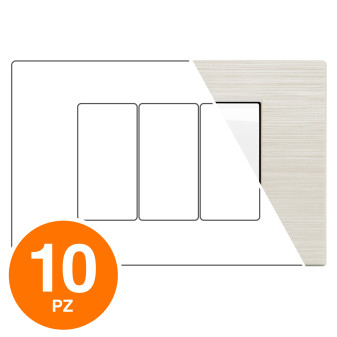MAPAM Placca Tecnopolimero Spazzolato GEM 3P Perla - Confezione 10pz - mod. GEM-P6003SP-PE - Compatibile con Vimar PLANA
