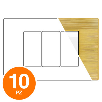 MAPAM Placca Tecnopolimero Spazzolato GEM 3P Oro - Confezione 10pz - mod. GEM-P6003SP-OR - Compatibile con Vimar PLANA