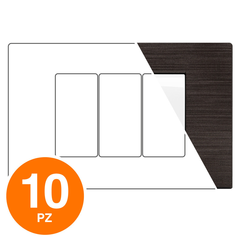 MAPAM Placca Tecnopolimero Spazzolato GEM 3P Testa di Moro - Confezione 10pz - mod. GEM-P6003SP-MO - Compatibile Vimar PLANA