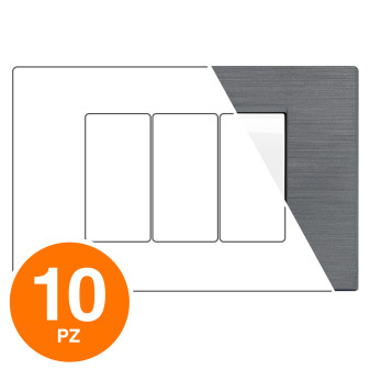 MAPAM Placca Tecnopolimero Spazzolato GEM 3P Grigio - Confezione 10pz - mod. GEM-P6003SP-GR - Compatibile con Vimar PLANA