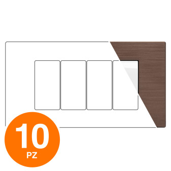 MAPAM Placca Tecnopolimero Spazzolato GEM 4P Bronzo - Confezione 10pz - mod. GEM-P6004SP-BR - Compatibile con Vimar PLANA