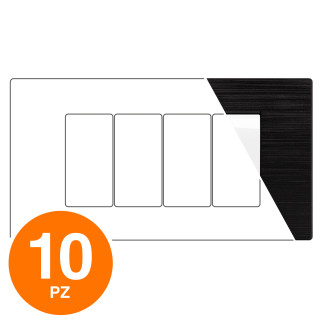 MAPAM Placca Tecnopolimero Spazzolato GEM 4P Nero - Confezione 10pz - mod. GEM-P6004SP-NE - Compatibile con Vimar PLANA