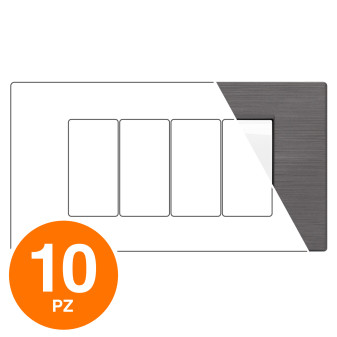MAPAM Placca Tecnopolimero Spazzolato GEM 4P - Confezione 10pz - mod. GEM-P6004SP-PL - Compatibile con Vimar PLANA