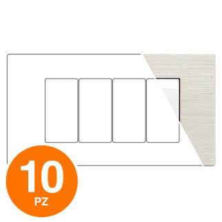 MAPAM Placca Tecnopolimero Spazzolato GEM 4P - Confezione 10pz - mod. GEM-P6004SP-PE - Compatibile con Vimar PLANA