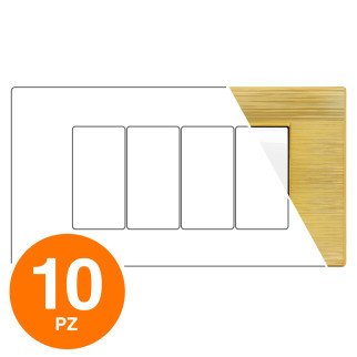 MAPAM Placca Tecnopolimero Spazzolato GEM 4P Oro - Confezione 10pz - mod. GEM-P6004SP-OR - Compatibile con Vimar PLANA