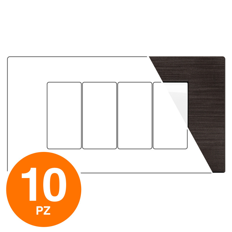 MAPAM Placca Tecnopolimero Spazzolato GEM 4P Testa di Moro - Confezione 10pz - mod. GEM-P6004SP-TM - Compatibile Vimar PLANA