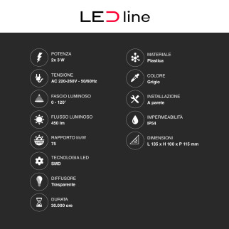 Lampada LED Muro 6W SMD Applique IP54 LED Line Lite Girigia