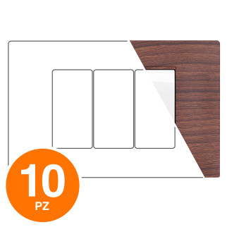 MAPAM Placca Tecnopolimero GEM 3P Ciliegio - Confezione 10pz - mod. GEM-P6003-CI - Compatibile con Vimar PLANA