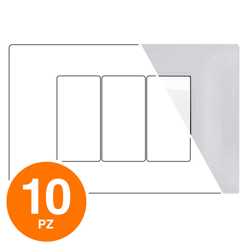 MAPAM Placca Tecnopolimero GEM 3P Grigio Chiaro - Confezione 10pz - mod. GEM-P6003-GC - Compatibile con Vimar PLANA