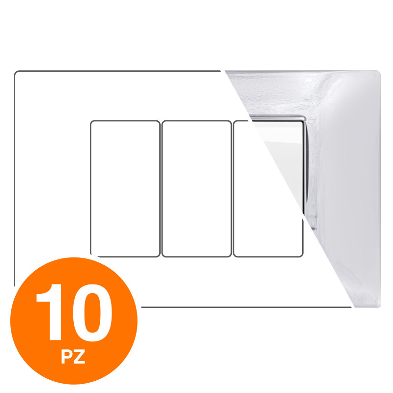 MAPAM Placca Tecnopolimero GEM 3P Cromo - Confezione 10pz - mod. GEM-P6003-CR - Compatibile con Vimar PLANA