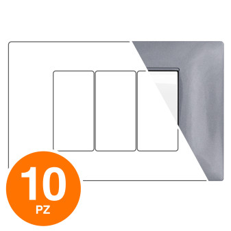 MAPAM Placca Tecnopolimero GEM 3P Grigio Scuro - Confezione 10pz - mod. GEM-P6003-GS - Compatibile con Vimar PLANA